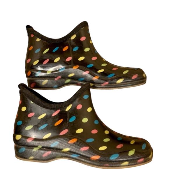 Capelli New York Rain Booties Womens SZ 7 Polka Dot Rubber Ankle Rain Boots - Picture 1 of 9